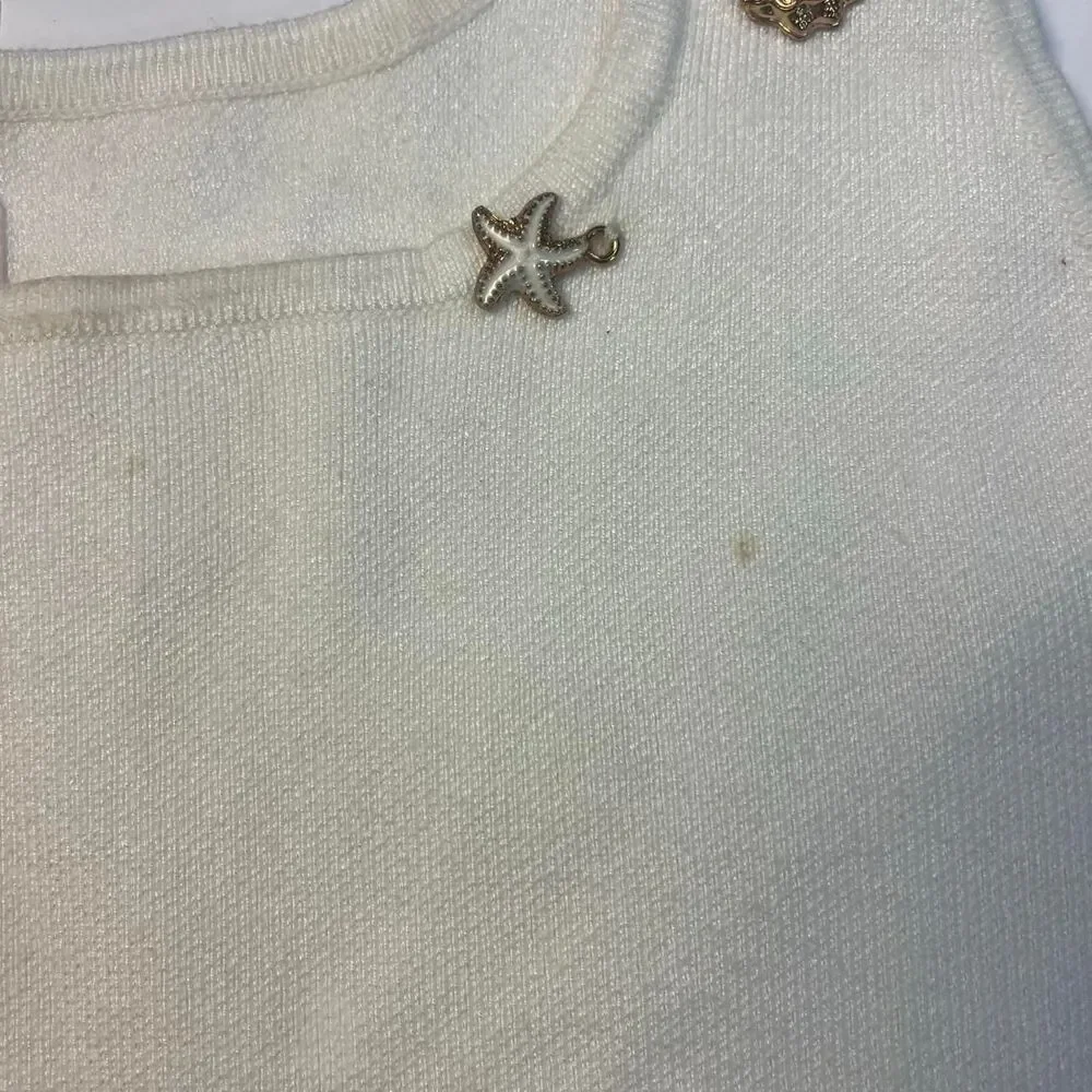 Lauren Conrad Cream Tank Top Gold Starfish & Shell Women’s S Nautical